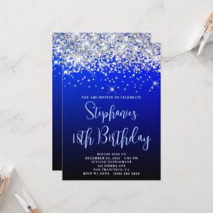 Invitation 18e Anniversaire Paillettes Argentées Bleu Marine