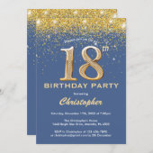 Invitation 18e anniversaire Parties scintillant bleue et or C (Devant / Derrière)