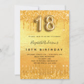 Invitation 18e anniversaire parties scintillant or gouttes (Devant)