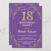 Invitation 18e anniversaire Parties scintillant violet et or  (Devant / Derrière)