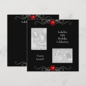 Invitation 18e anniversaire Photos Black Argent Red Jewel Tri (Devant / Derrière)