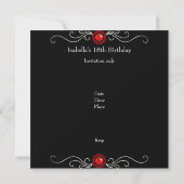 Invitation 18e anniversaire Photos Black Argent Red Jewel Tri (Dos)