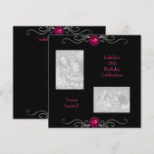 Invitation 18e anniversaire Photos Black Argent rose bijou Tr (Devant / Derrière)