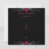 Invitation 18e anniversaire Photos Black Argent rose bijou Tr (Dos)