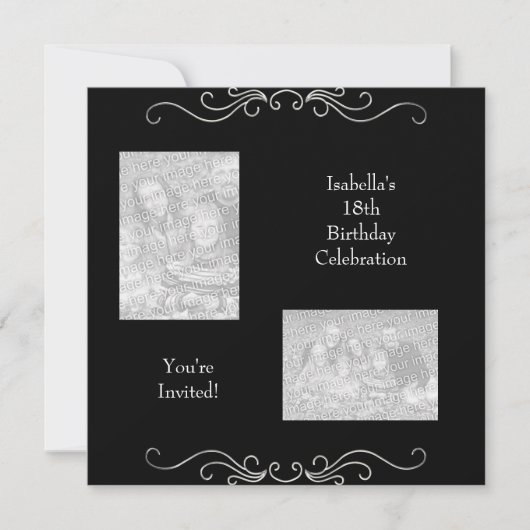 Invitation 18e anniversaire Photos Black Silver Trim (Devant)