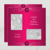Invitation 18e anniversaire Photos Pink Silver Jewel Trim (Devant / Derrière)