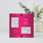 Invitation 18e anniversaire Photos Pink Silver Jewel Trim (Debout devant)