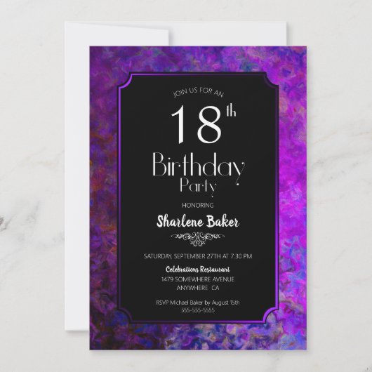Invitation 18e anniversaire Purple et Black Party (Devant)