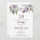 Invitation 18e anniversaire Purple Spring Fleur Lilac (Devant / Derrière)