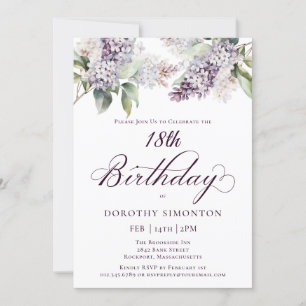 Invitation 18e anniversaire Purple Spring Fleur Lilac