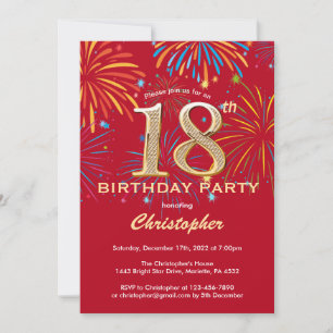 Invitation 18e anniversaire Red and Gold Rainbow Fireworks