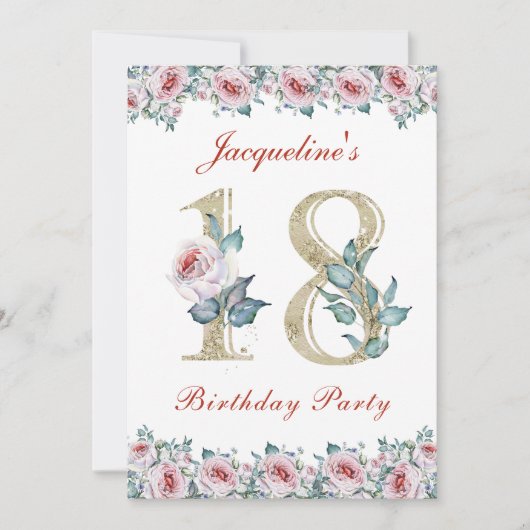Invitation 18e anniversaire Rose (Devant)
