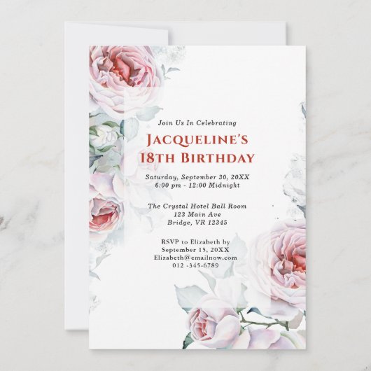 Invitation 18e anniversaire Rose (Dos)