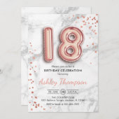 Invitation 18e anniversaire - Rose Gold Balloons effet marbre (Devant / Derrière)