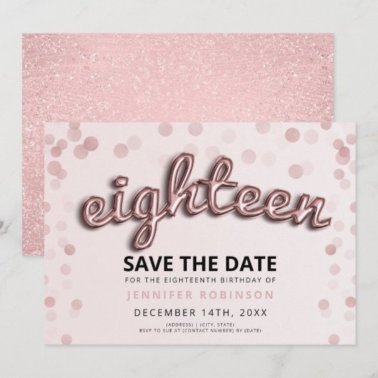 Invitation 18e anniversaire Rose Gold Blush Pink Parties scin (Devant / Derrière)