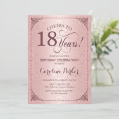Invitation 18e anniversaire - Rose Gold Damask (Debout devant)
