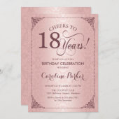 Invitation 18e anniversaire - Rose Gold Damask (Devant / Derrière)