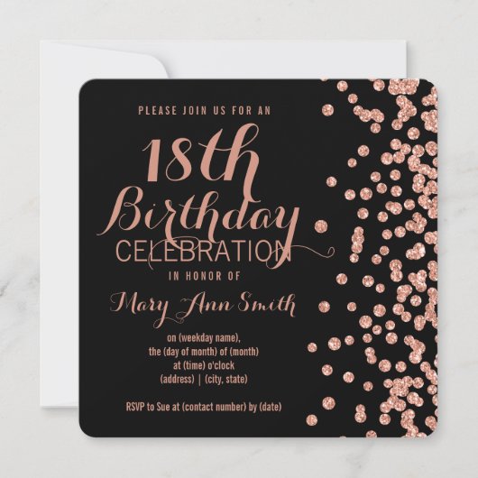 Invitation 18e anniversaire Rose Gold Faux Parties scintillan (Devant)
