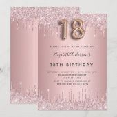 Invitation 18e anniversaire rose poussiéreux parties scintill (Devant / Derrière)