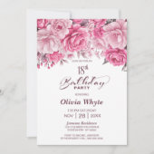 Invitation 18e anniversaire Rose Rose Floral Party (Devant)