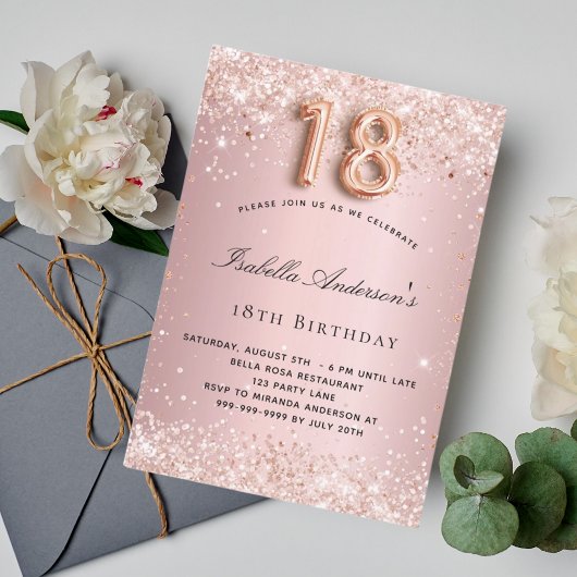 Invitation 18e anniversaire rose rose rose rose rose rose par