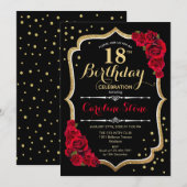 Invitation 18e anniversaire - Roses rouges noires d'or (Devant / Derrière)