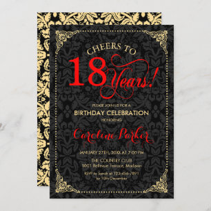 Invitation 18e anniversaire - Rouge Gold Black Damask
