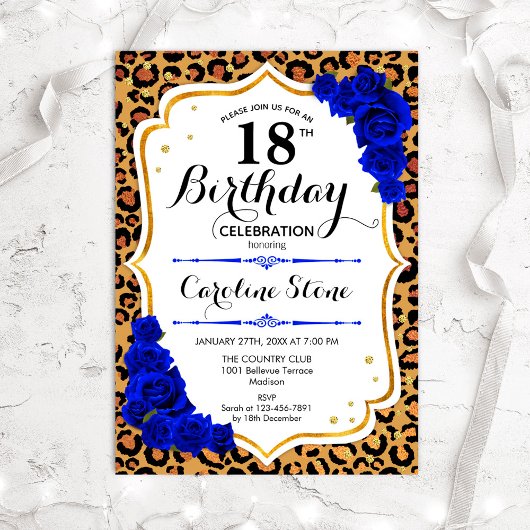 Invitation 18e anniversaire - Royal Blue Gold Empreinte de lé