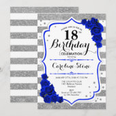 Invitation 18e anniversaire - Royal Blue Silver White Stripes (Devant / Derrière)