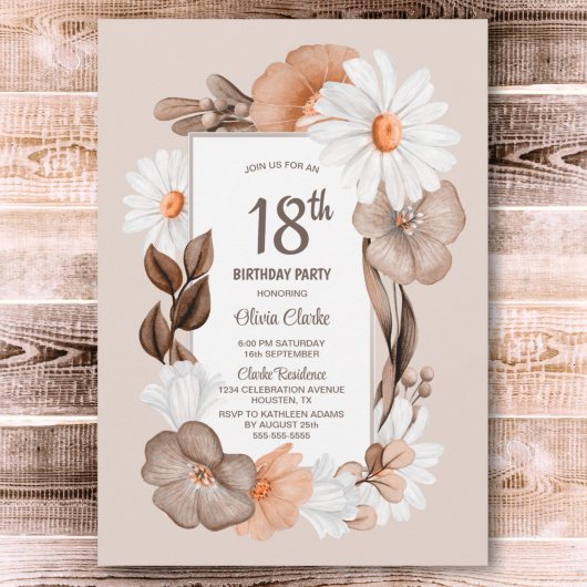 Invitation 18e anniversaire Rustic Boho Floral Party