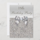 Invitation 18e Anniversaire Séquins d'argent, Bow & Diamond (Devant)