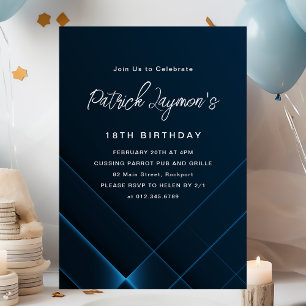 Invitation 18e anniversaire Simple moderne bleu foncé géométr
