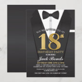 Invitation 18e anniversaire Spy Suit Black cravate Gold Invit (Devant / Derrière)
