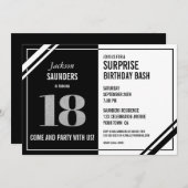 Invitation 18e anniversaire surprise Bash moderne noir et bla (Devant / Derrière)