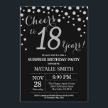 Invitation 18e anniversaire surprise Diamant noir et argent<br><div class="desc">Invitation surprise 18e anniversaire avec Arrière - plan Diamant de Parties scintillant noir et argent. Confetti d'argent. Anniversaire adulte. Hommes ou femmes,  anniversaire.
Pour plus de personnalisation,  cliquez sur le bouton "Customiser" et utilisez notre outil de conception pour modifier ce modèle.</div>