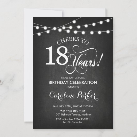 Invitation 18e anniversaire - tableau noir blanc (Devant)