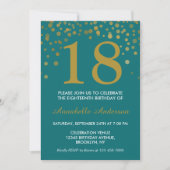Invitation 18e anniversaire Turquoise or Confetti Dot moderne (Devant)