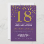 Invitation 18e anniversaire violet or Confetti Dot moderne ch (Devant)
