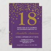 Invitation 18e anniversaire violet or Confetti Dot moderne ch (Devant / Derrière)