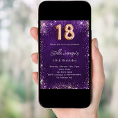 Invitation 18e anniversaire violet rose éclat or
