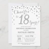 18e Birthday Silver Glitter Diamond Invite