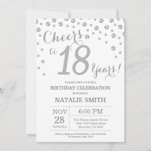 Invitation 18e Birthday Silver Glitter Diamond Invite