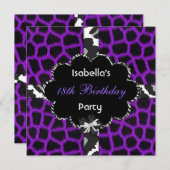 Invitation 18e fête d'Ados Noir Blanc Violet (Devant / Derrière)