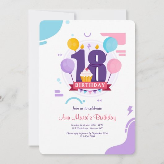 Invitation 18e fête d'anniversaire (Devant)