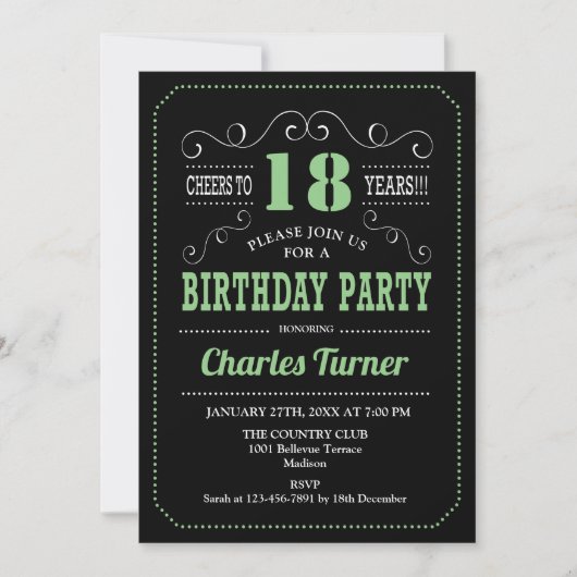 Invitation 18e fête d'anniversaire - Black Green (Devant)