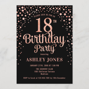 Invitation 18e fête d'anniversaire - Black & Rose Gold