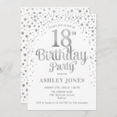 Invitation 18e fête d'anniversaire - Blanc & Argent (Devant / Derrière)