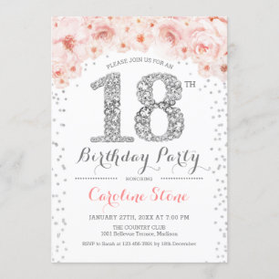 Invitation 18e fête d'anniversaire - Blanc Argent rose