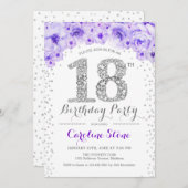 Invitation 18e fête d'anniversaire - Blanc Argent violet (Devant / Derrière)