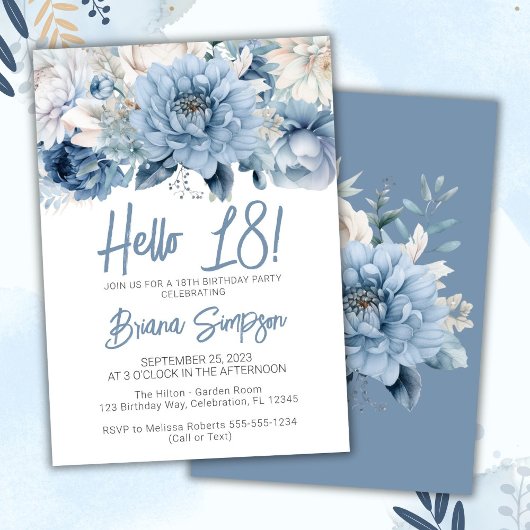 Invitation 18e fête d'anniversaire Dusty Blue Floral